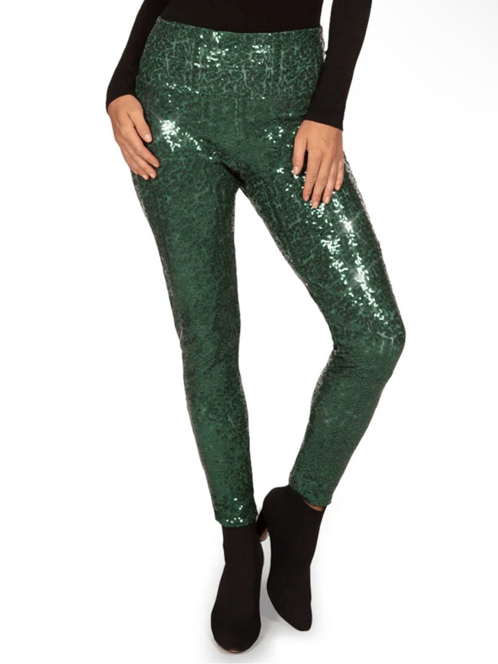 Tipsy Elves Sequin High-Waist Dark Green Leggings, M, NWT
